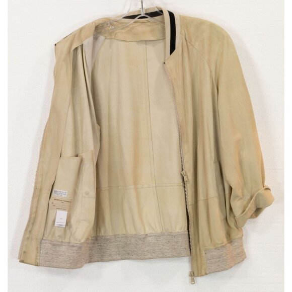 BRUNELLO CUCINELLI IVORY SUEDE ZIP BOMBER JACKET - Picture 7 of 8
